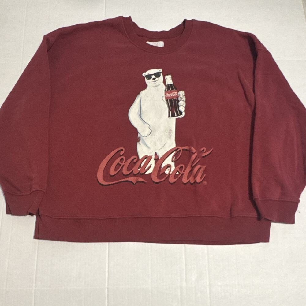 Coca-Cola Polar Bear Graphic Crewneck Sweatshirt Burgundy XX-Large